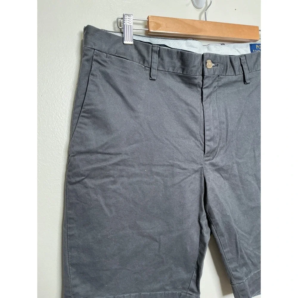 Polo Ralph Lauren Slim Stretch Chino Shorts Men 35 Grey Solid Flat Front Casual